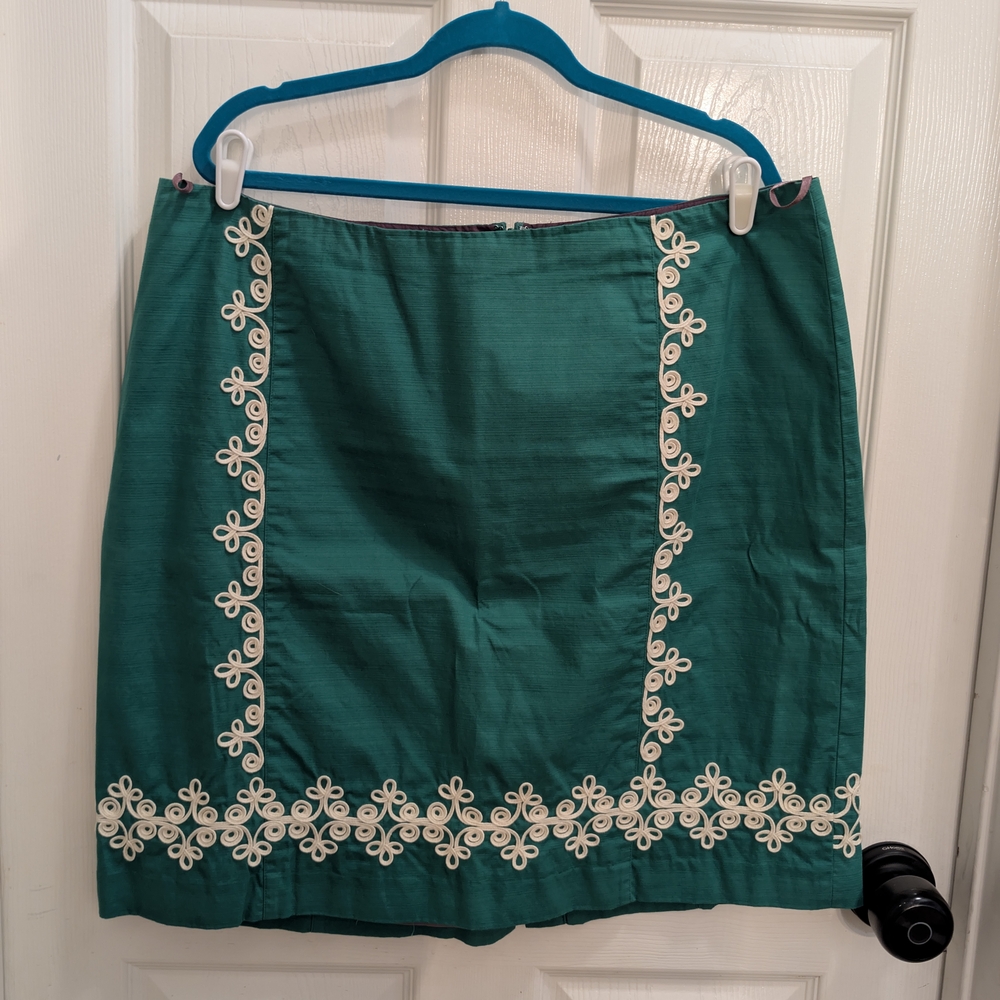 Boden Green Skirt with White Embroidery